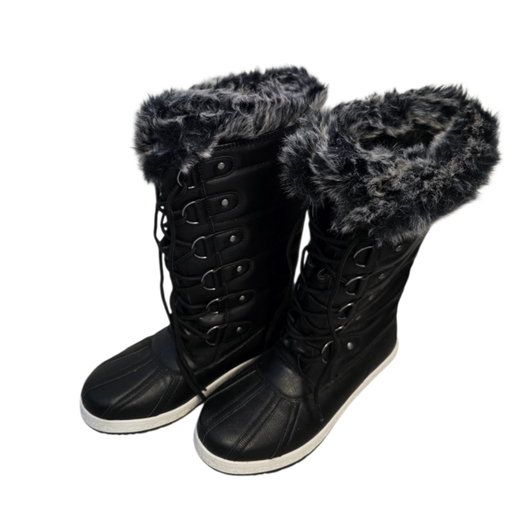 Women's Black Fur-Lined Winter Boots Size 7 - Picture 2 of 6